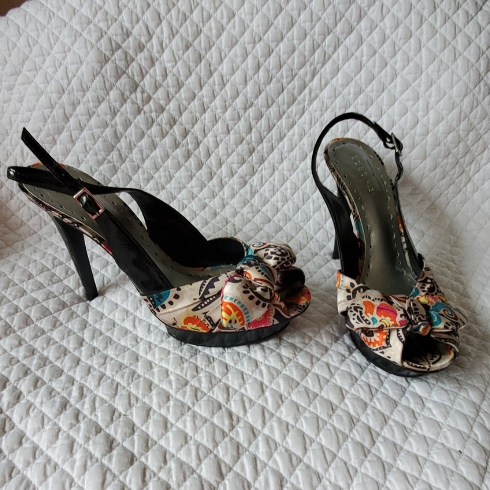 Bow Tie Scarf Slingback Platform Heels BCBG